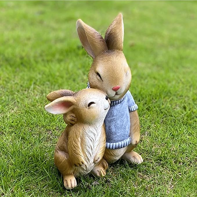 Garden Statues for Outside Yellow Rabbit Outdoor Statue - Resin Garden Sculpture for Outside Decor, 16x14x24 cm, 1kg - Charming Garden Statues for Outdoor Spaces Gardening Gifts
