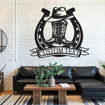 Personalized Cowboy Metal Name Sign, Western Cowboy Wall Decor, Outdoor Art Decor, Custom Western Cowboy Sign, Rustic Metal Wall Art for Home