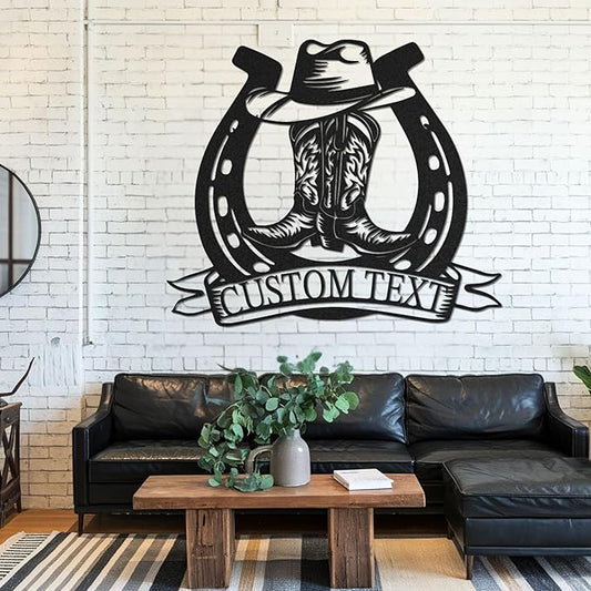 Personalized Cowboy Metal Name Sign, Western Cowboy Wall Decor, Outdoor Art Decor, Custom Western Cowboy Sign, Rustic Metal Wall Art for Home
