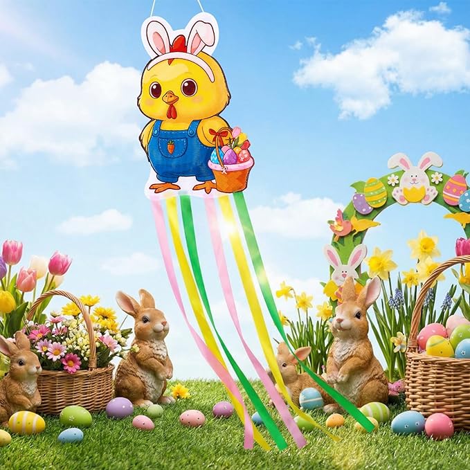 Soulchen Easter Chick Windsock Decorations for Outside 40'' Windsocks for Easter Day Decorations Hanging Chick for Farmhouse Garden Home Yard Decor