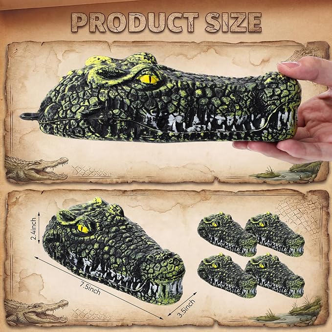 4 Pack Floating Alligator Head Decoy, Outdoor Pools Float Fake Alligator Head, 7.5 Inch Pond Accessories Floating Crocodile Duck Deterrents Outdoor Garden Decoration