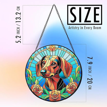 Stained Glass Dog Memorial Suncatcher,Dachshund Window Hanging,Sympathy Gifts for Pet Loss,7.9 inch/20 cm Home and Garden Decor for Dog Lovers