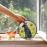 kdqua German Shepherd Sunflower Suncatcher Stained Glass Window Hanging, German Shepherd Gifts Sun Catchers Indoor Window Glass Round Wall Decor, Dog Wall Art Hanging Decorations Statues, 7.9x7.9in