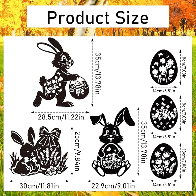 Rngmsi Metal Bunny Garden Decor, 6PCS Easter Rabbit Metal Yard Art Rabbit Silhouette, Happy Easter Bunny Egg Garden Stakes Yard Decorations for Lawn and Yard Flowerbeds Planters Patios Decor