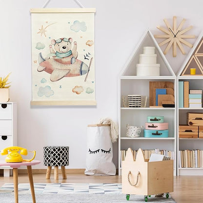 NQDWX Airplane & Bear Hanging Flag for Toddler Boys - Aviation Wall Decor with Cute Teddy Pilot, 12x17 Inch Nursery Banner, Clouds & Stars Kids Room Art, Gift for Little Adventurers. (145)