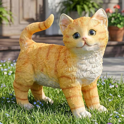 Real Orange Tabby Cat Garden Statue - Resin Realistic Cat Sculpture, Pet Loss Memorial Stone, for Cats Lovers, Indoor/Outdoor Decor, Animal Figurine for Yard Ornaments