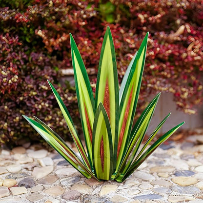 Outdoor Garden Metal Yard Art: Metal Agave Plants Outdoor Decor, Lawn Ornaments for Outside, Large Leaf Enlarge Thickened Artificial Agave Plant, for Outdoor Garden Yard Sculpture Decor (Green)