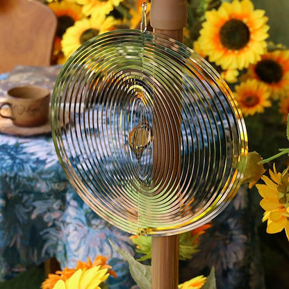 Phuryllic Wind Spinners Outdoor, Garden Decor, Bird Deterrents for Outside, 3D Metal Yard Decorations for Patio & Porch, Unique Gardening Gifts for Women & Moms - 10in Round Shape