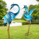 Ratuor Garden Crane Statues for Outdoor Blue Heron Metal Birds Yard Art Ornaments for Backyard Pond Patio Porch Outside Decorations