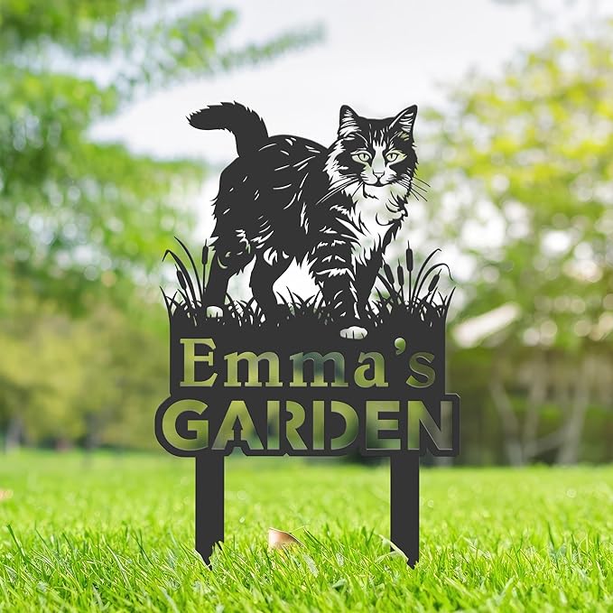 Personalized Cute Cat Kitten Metal Garden Sign,Custom Yard Sign With Stake,Outdoor Garden Décor,Pet Cat Lawn Garden Decorated Statue,Cat Sympathy Yard Metal Sign,Cat Lover Gifts Kailyard Plaque.