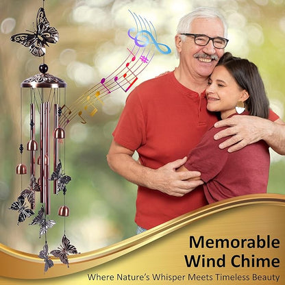 Wind Chimes for Outside – Memorial Wind Chimes 37" for Loss of Loved One with Butterfly Spinner, Bereavement & Sympathy Gift, Soothing Tones, Bronze Finish