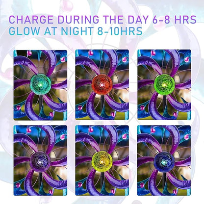 WONDER GARDEN Wind Spinners for Yard and Garden-Solar Wind Spinners - 61 Inch Blue Wind Sculptures & Spinners with LED Changing Light Glass Ball for Garden Patio Outdoor Decor