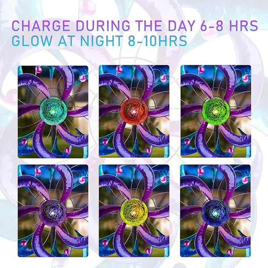 WONDER GARDEN Wind Spinners for Yard and Garden-Solar Wind Spinners - 61 Inch Blue Wind Sculptures & Spinners with LED Changing Light Glass Ball for Garden Patio Outdoor Decor