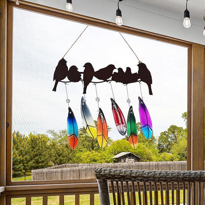 Glass Wind Chime for Outside Metal Bird Yard Art Colored Glass Memorial Wind Chimes for Mom Loved One Gifts