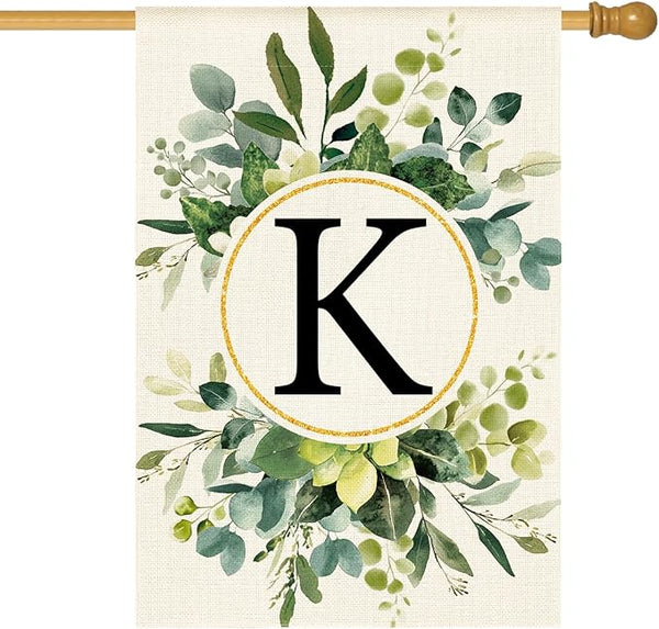 AVOIN colorlife Monogram Letter K Floral House Flag 28x40 Inch Double Sided Outside, Family Last Name Initial Yard Outdoor Decoration