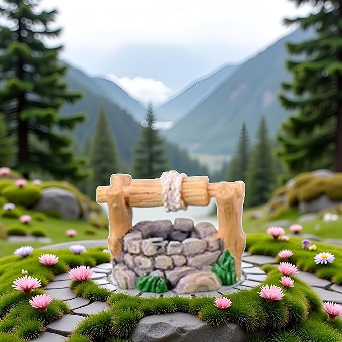 1Pc Yellow Stone Well Made Resin DIY Miniature Mini Water Pool Fairy Garden Lawn Ornament for Mountain Dollhouse Decor Craft Garden Sculptures and Statues,Size: 3.9 * 2.8cm