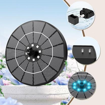 Solar Bird Bath Fountain Pump - 8 Spray Patterns, Floating Nozzle, Birdbath Fountain Kit, Garden Pond Aerator Decor