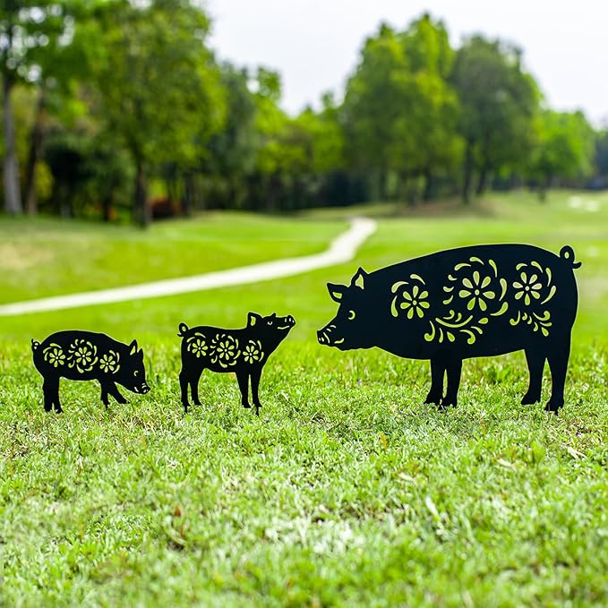 EZTZEN Metal Pig Garden Stakes Decorative, Gifts for Women/Men/Pig Lovers, Black Silhouette Statues for Outside, Outdoor Decor, Yard Art, Patio, Lawn Ornaments
