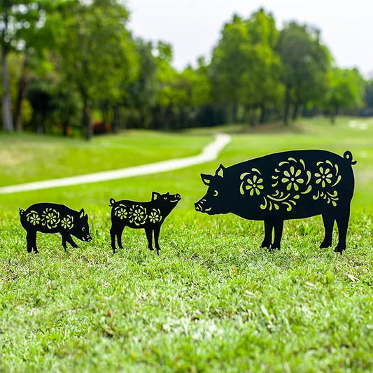 EZTZEN Metal Pig Garden Stakes Decorative, Gifts for Women/Men/Pig Lovers, Black Silhouette Statues for Outside, Outdoor Decor, Yard Art, Patio, Lawn Ornaments