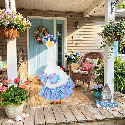 Abbylike 1 Set Bikini Porch Goose Outfit Summer Shell Goose Costume Hawaiian Geese Clothes with Sun Hat Sunglass Fits 23'' Statue Cement for Beach Yard Garden Lawn Pathway Patio Pool Decoration