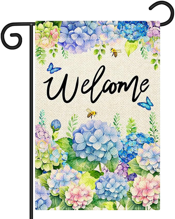 Nanafast Hydrangea Spring Garden Flag Double Sided 12x18 Inch Welcome Floral Garden Flags for Outside Yard Decoration