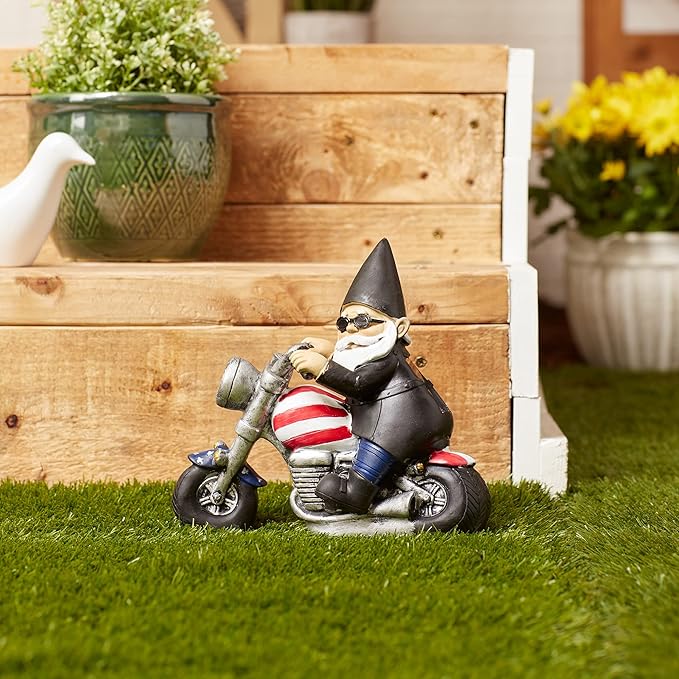 Accent Plus Biker Gnome Solar Statue 8x3.25x7.5