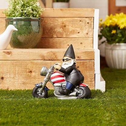 Accent Plus Biker Gnome Solar Statue 8x3.25x7.5