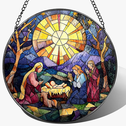 8'' Nativity Stained Glass Suncatcher, Window Hanging Decor, Religious Christmas Ornament, Christian Holiday Decor, Christian Gifts, Religious Gifts, Gift for Christmas