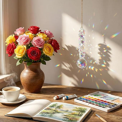 Suncatchers for Windows Hanging Prism, 2Pcs Crystal Suncatcher 31mm Sun Catcher with Crystals Chandelier Beads for Windows Doors Balconies Christmas Trees