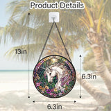 DASTOLL Stained Glass Window Hanging, Unicorn Flowers Suncatcher for Doors Home Sun Catchers Decoration and Christmas, Mother's Day Birthday Gifts for Women, Men, and Mom 6.3 in