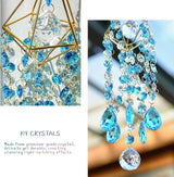 HDCRYSTALGIFTS 21.5'' Crystal Suncatchers, Handmade Blue Suncatcher for Window Hanging Crystal Wind Chimes Gold-Plated Sun Catcher with Crystals Indoor Outdoor Decoration Rainbow Maker