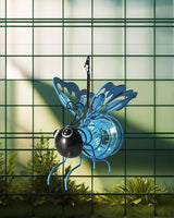 iStatue Solar Hanging Metal Butterfly Light - Weather Resistant Decorative Lights with Bouncy Springs for Garden and Patio - Spring Summer Decorations (Blue)