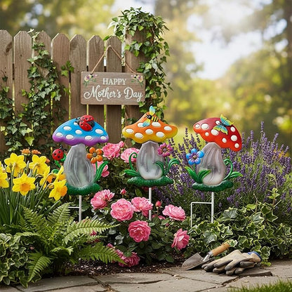 Decorative Garden Stakes, 3 Pack Mushroom Lawn Ornaments Metal Garden Stakes, Colorful Yard Art for Garden, Lawn, Porch.