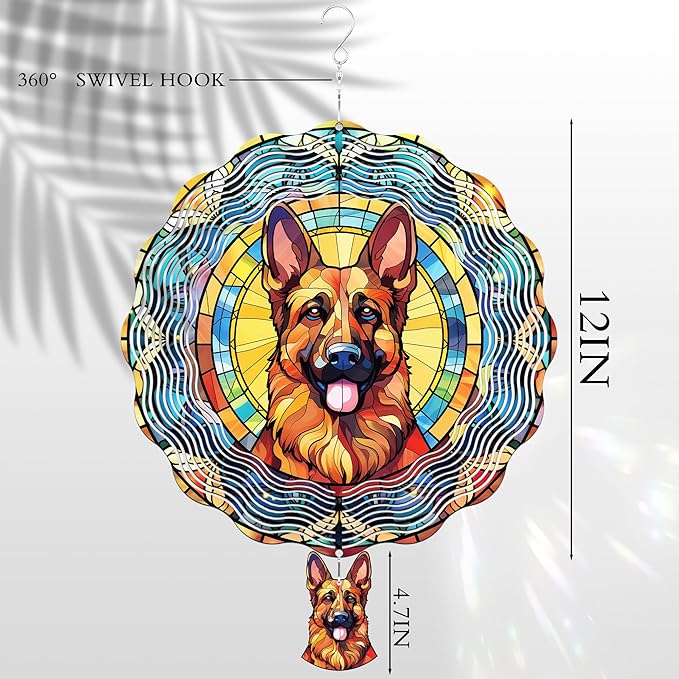 Metal Wind Spinners Outdoor - German Shepherd Gifts for Women Men 3D Stainless Steel Hanging Decor Patio Yard Swivel Sculpture Kinetic Art Ornaments Birthday for Dog Lover