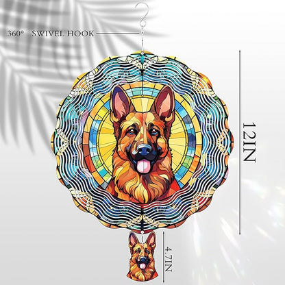 Metal Wind Spinners Outdoor - German Shepherd Gifts for Women Men 3D Stainless Steel Hanging Decor Patio Yard Swivel Sculpture Kinetic Art Ornaments Birthday for Dog Lover