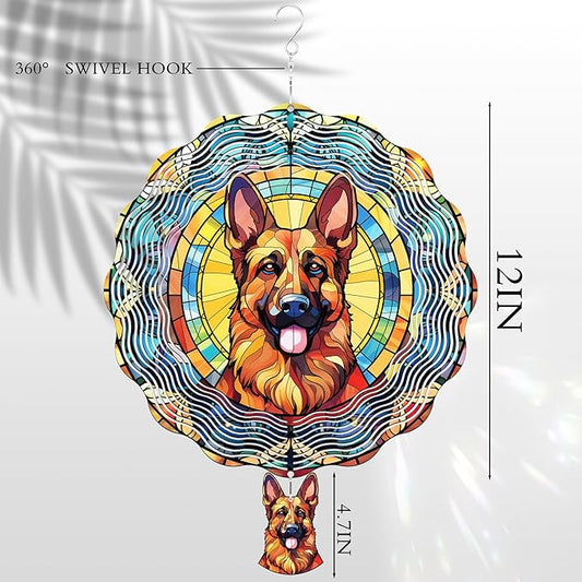 Metal Wind Spinners Outdoor - German Shepherd Gifts for Women Men 3D Stainless Steel Hanging Decor Patio Yard Swivel Sculpture Kinetic Art Ornaments Birthday for Dog Lover