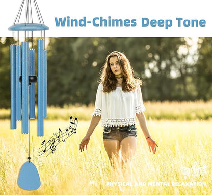FSVGYY Wind-Chimes-Outdoor-Deep-Tone, Large Soothing Melodic Tones Mobile Windchimes, Wind Chimes for Outside, Memorial Wind Chime Best Gift for Mom Women Grandma Neighbors(32" Blue Coated Aluminum)
