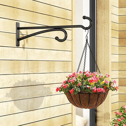 12" Plant Hanger Hook Outdoor Indoor – Planter Hooks for Hanging Plants, Plant Wall Hooks, Brackets for Hanging Plants, Baskets, Wind Chimes, Bird Feeders, Lanterns, Bird Houses (Black, Metal, 2-Pack)