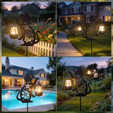 2 Pack Black Cat Solar Lights Set Metal Decorative Solar Cat Hanging Lights Outdoor Set Unisex Pet Gift Waterproof Garden Decor,Outdoor Ornament Perfect for Women' Birthdays, Mother's Day