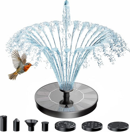 AMZtime Solar Fountain for Bird Bath, 2026 Upgrade Solar Water Fountain with 6 Nozzles & 4 Fixed Rods, Solar Bird Bath Fountains for Garden, Outdoor, Pool, Pond, Fish Tank and Patio