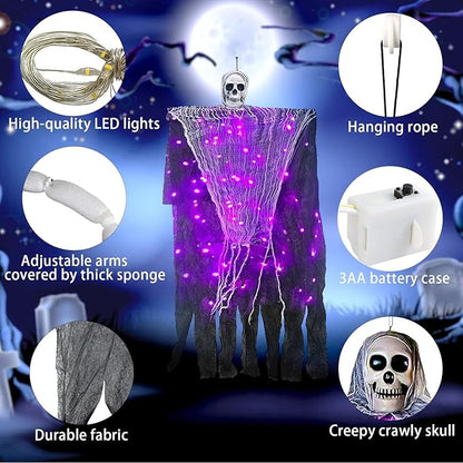 Halloween Decorations Outdoor, 2 Pack Hanging Light Ghost Spooky Skeletons Decor Supplies, Haunted Creepy House Halloween Flying Decoration with Yard Tree Porch Garden Party Indoor Décor