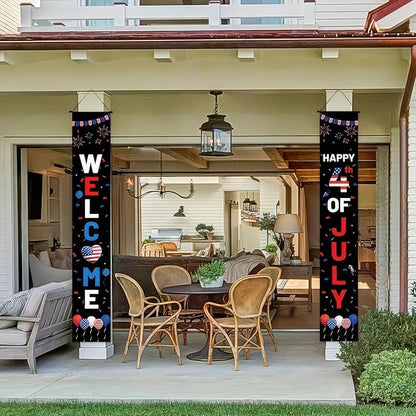BlissYard 4th of July Themed Decorations 2Pcs Patriotic Decor Door Banner USA Banners Hanging Porch Signs for Independence Memorial Veterans Labor Day for Front Yard Indoor Outdoor Supplies