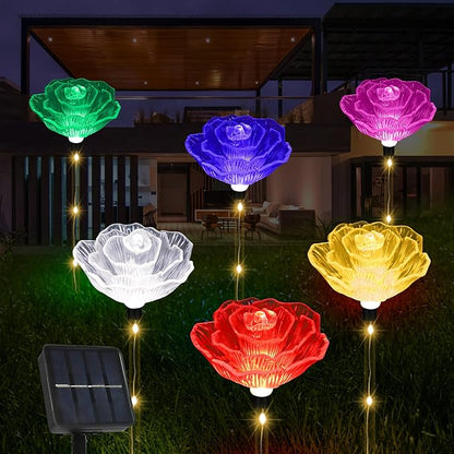 BeHiller Solar Garden Light Outdoor Waterproof,6PACKS Multicolor Bigger Rose Flowers Lights Lawn Decor,Solar Pathway Rose Lights for Garden,Mom Day,Christmas,Housewarming Gifts Decor
