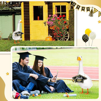 2026 Graduation Porch Goose Sign Congrats Grad Wooden Sign Graduation Cap Shaped Wooden Goose Signs Accessories Decor for Yard Porch Lawn