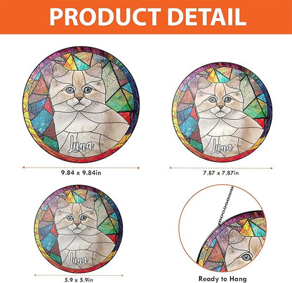 NAZENTI Personalized Cat Stained Glass Suncatcher, Memorial Keepsake Remembrance Gift for Fur Lovers, Custom Name Pet Photo Ornament Window Hanging, Home Decor, Sympathy Gift for Loss of Cat