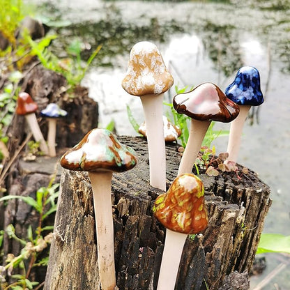 8 Pieces Ceramic Mushroom Statue Garden Pot Decoration Mushroom Figurine Indoor and Outdoor Flowerpot Decoration Lawn Tree Ornaments Pottery Accessories