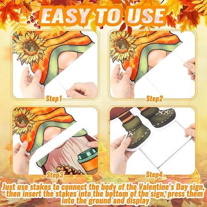 Umigy 3 Pcs Thanksgiving Yard Decor Cute Fall Autumn Gnome Yard Sign with Stakes 32 x 10 Inch Gnome Outdoor Lawn Decor, Outside Thanksgiving Garden Decoration for Home Pathway Walkway