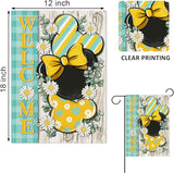 Welcome Spring Decorative Garden Flag, Daisy Flower Yellow Teal Plaid Stripes Yard Outside Decorations, Summer Farmhouse Outdoor Small Home Decor Double Sided 12 x 18