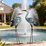 Natelf Metal Cranes Sculptures Outdoor Blue Heron Garden Statue Bird Yard Art Large Decorations for Lawn Patio Backyard Decoration