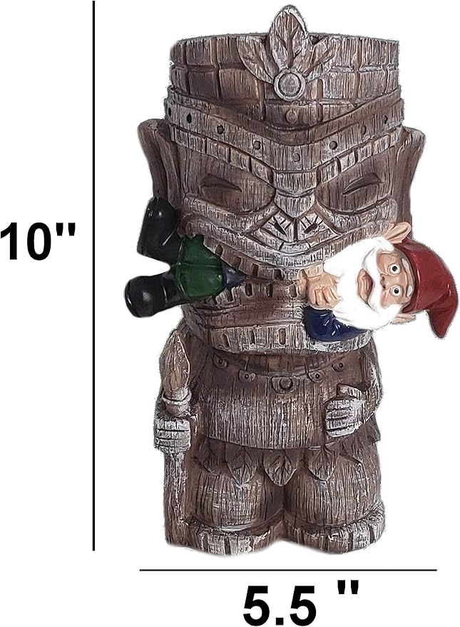 Funny Guy Mugs Garden Gnome Statue - Tiki and A Gnome - Indoor/Outdoor Garden Gnome Sculpture for Patio, Yard or Lawn